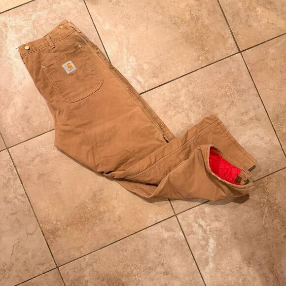 Other - Carhartt Brown Duck Quilt Lined WorkPant 36x30 USA Made B11 Insulated Red Lining